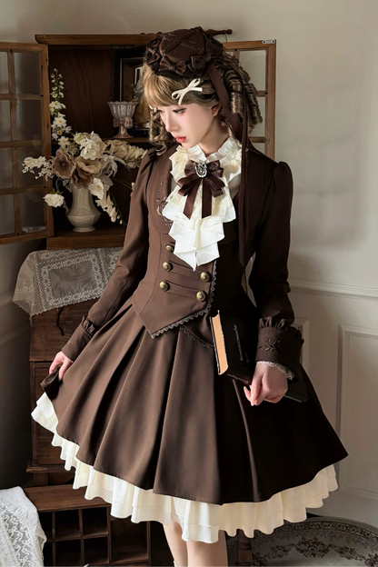 【9月19日予約締切】Classic Brown Rose Embroidered Lace Trim Jacket