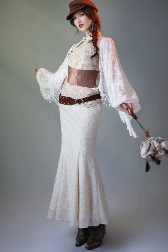 White Lace Sheer Mode Dress