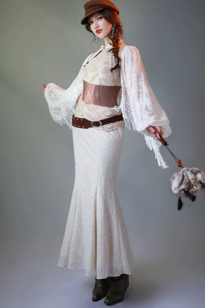 White Lace Sheer Mode Dress