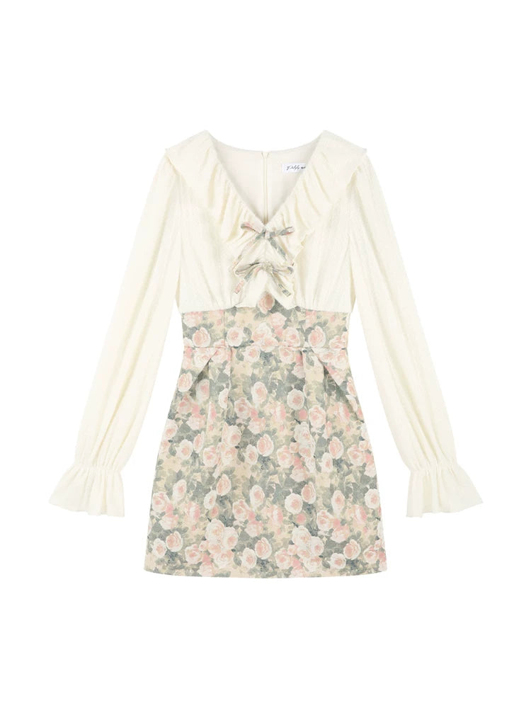 Ruffled Jacquard Floral Dress