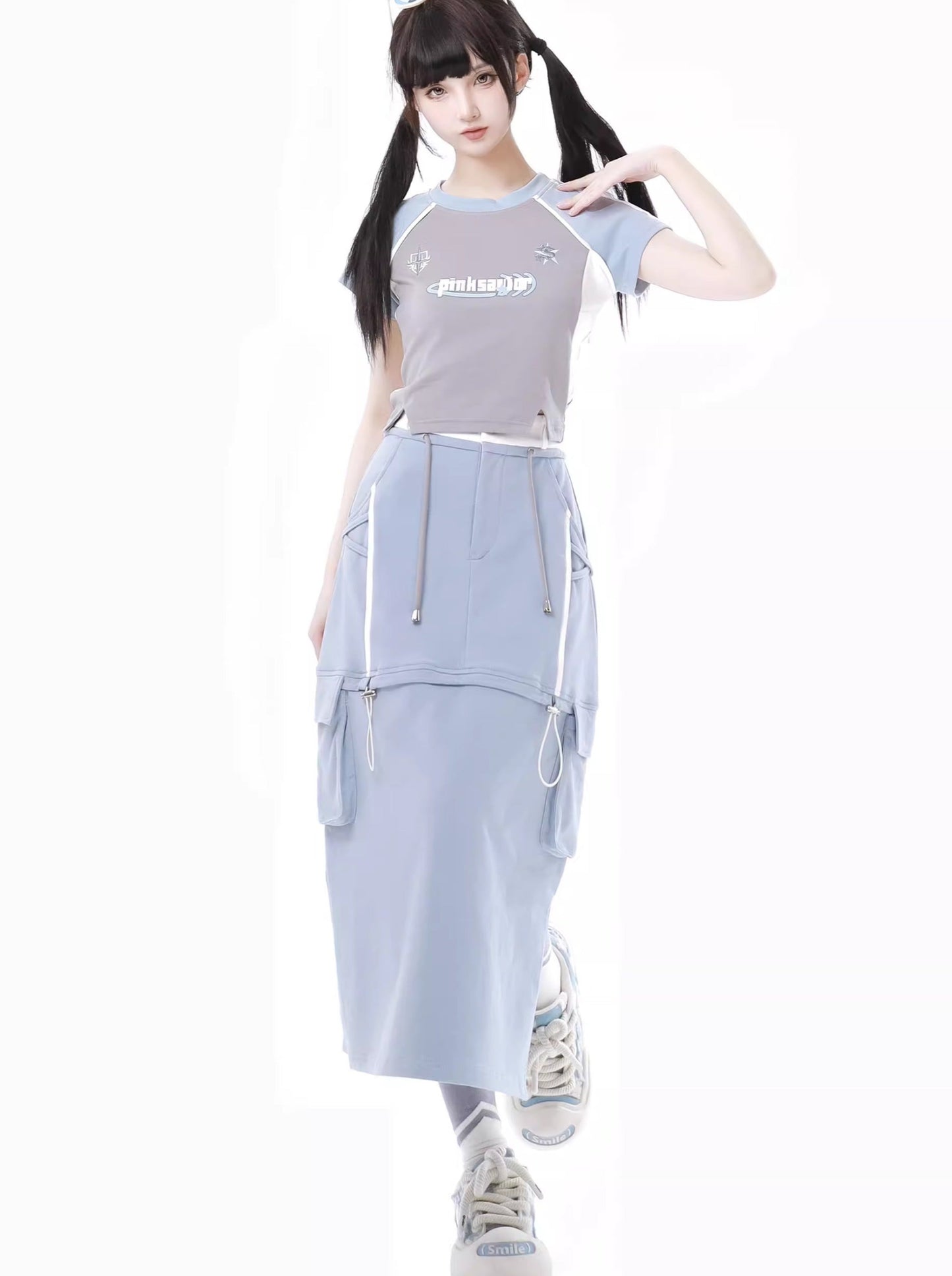 Sea Salt Soda Blue Summer Island Sport Top + Camisole + Long Skirt + Short Skirt