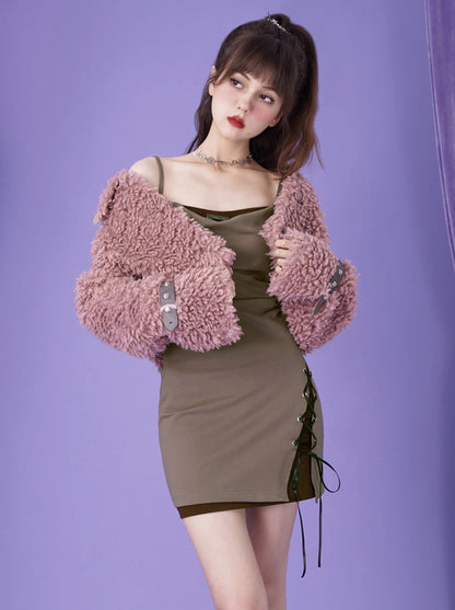 Pure Dzire Style Fur Coat + Dress Setup