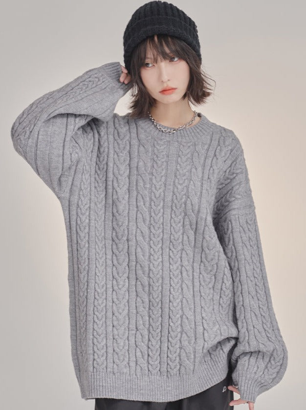 Twisted Pattern Round Neck Sweater