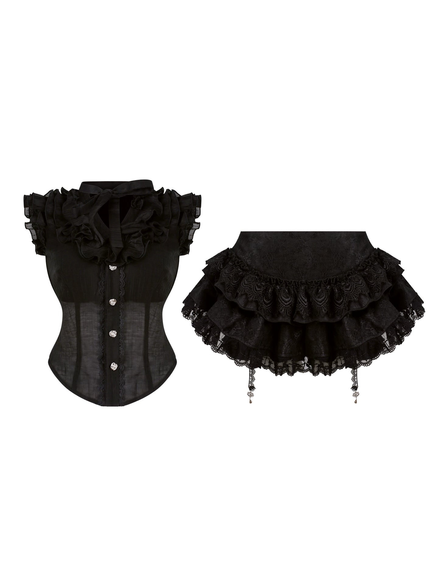 ダークシアーノースリーブトップス+ケーキスカート