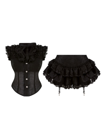 ダークシアーノースリーブトップス+ケーキスカート