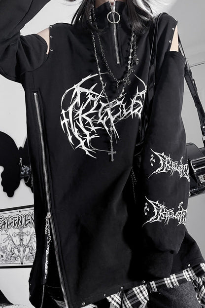 Top de sudadera subcultural Dark Cruise largo de algodón con hombros descubiertos
