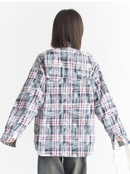 Check Paint Loose Casual Shirt