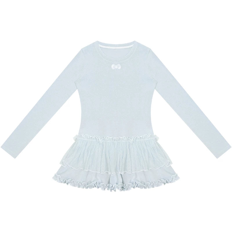 Lace Pleated Polka Dot Blouse