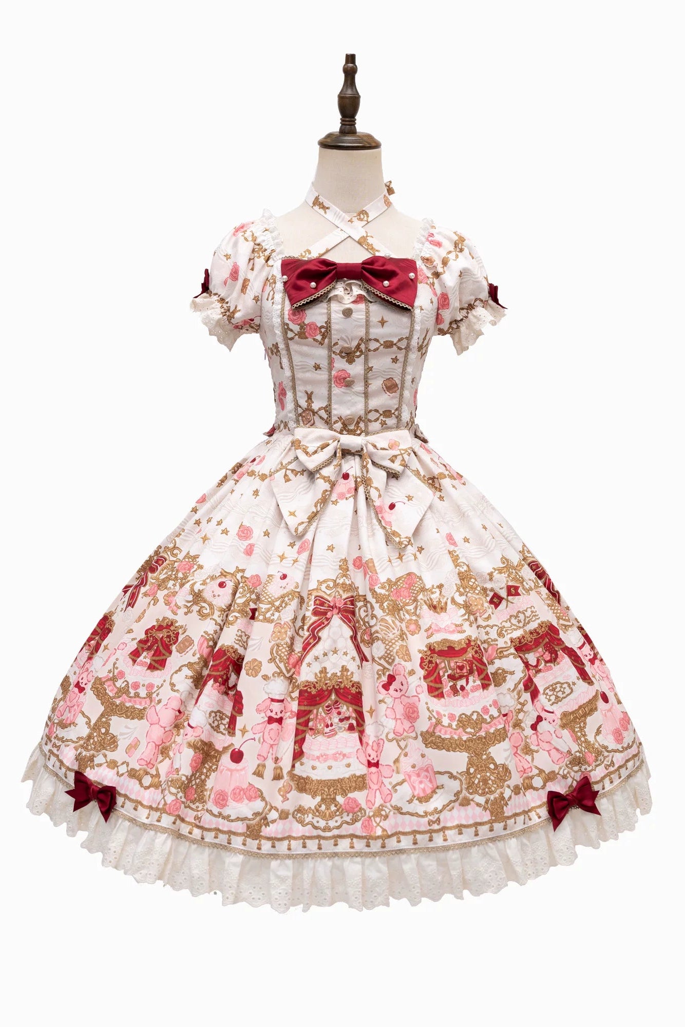 【4月26日予約締切】レトロロマンスイートロリータリボンケーキプリントホルターネックドレス
