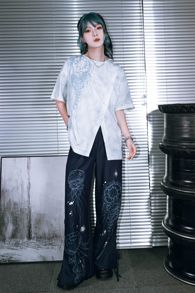 チャイナモードデザインワイドパンツ