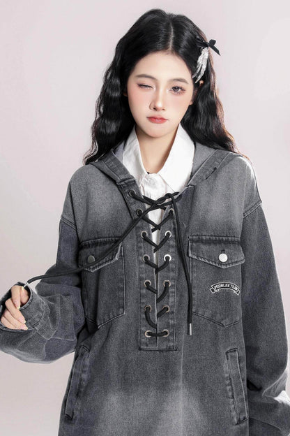 Distressed Denim Hooded Jacket