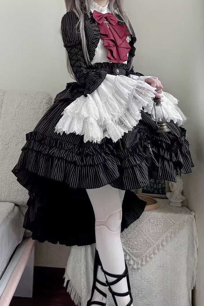 【12月6日予約締切】クロスノクターンゴシックダーク・ストライプレイヤードトップ＋クロスローズ・ストライププルアップスカート