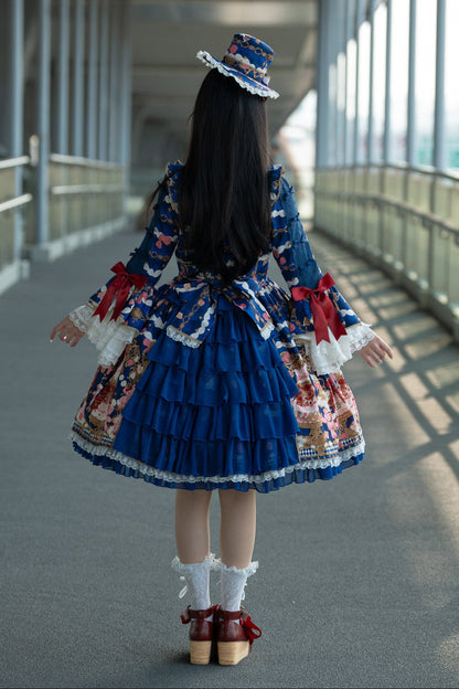 【4月26日予約締切】レトロロマンスイートロリータリボンケーキプリントゴージャス姫袖ドレス
