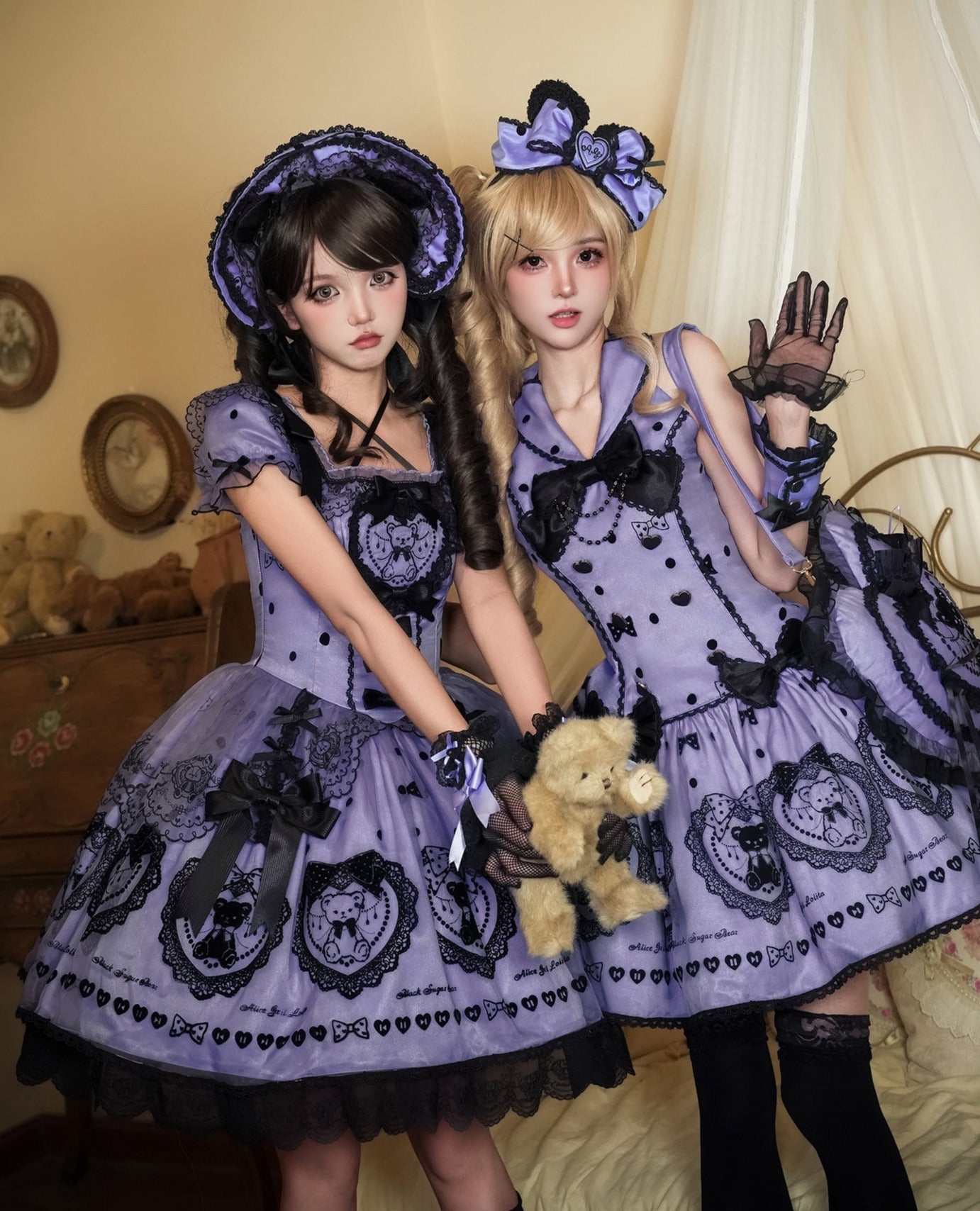 【5月26日予約締切】ピンクパープルテディベアシリーズキュートホルターネックドレス
