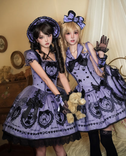 【5月26日予約締切】ピンクパープルテディベアシリーズキュートホルターネックドレス