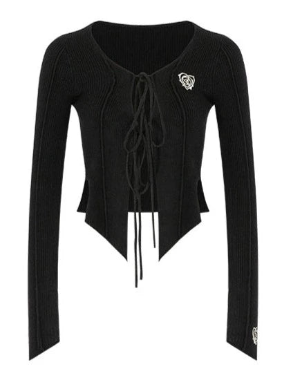 ローズラブニットロゴリボントップス