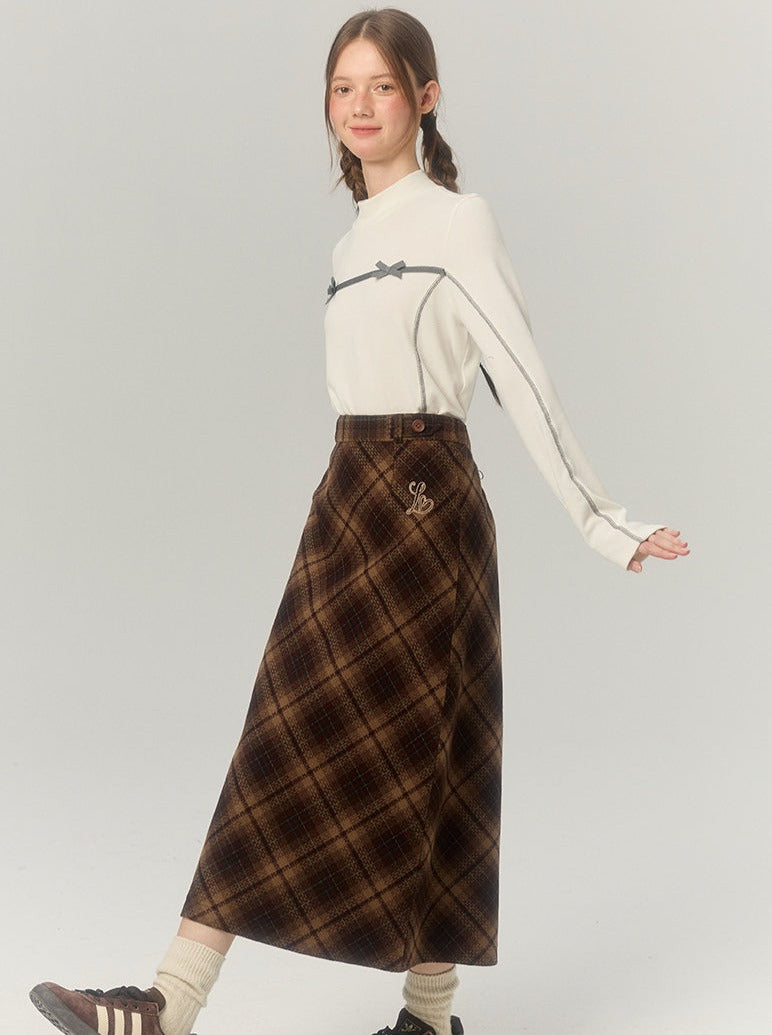 Retro Wool Argyle Check Tight Skirt