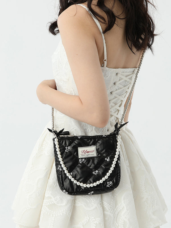 スイートフェアリーエンブロフラワーパールストラップミニショルダーバッグ