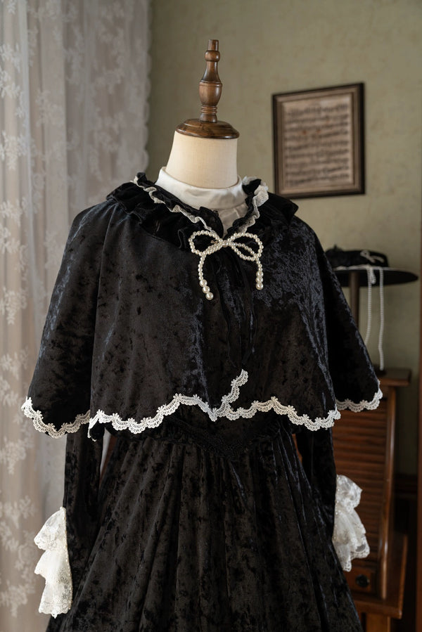 Dark Gothic Velvet Lolita Dress + Cloak + Hat