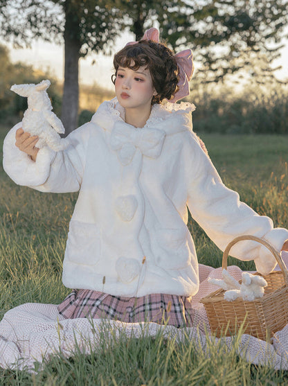 Little Sheep Hoody Frill Ribbon Design Farcoat