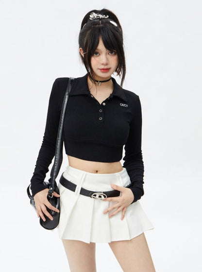 Polo collar short tops