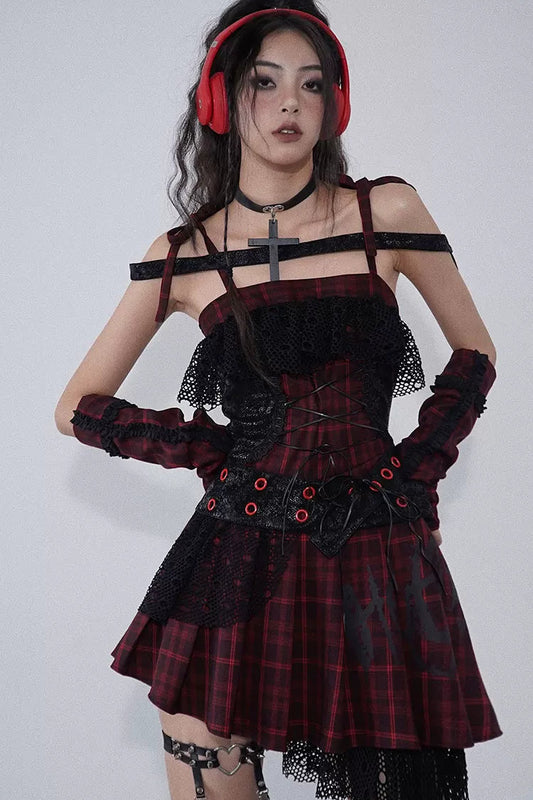 マジックリズムチェックアシメドレス