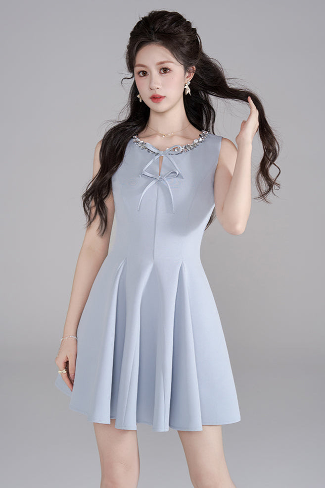 リボンノースリーブフリルドレス