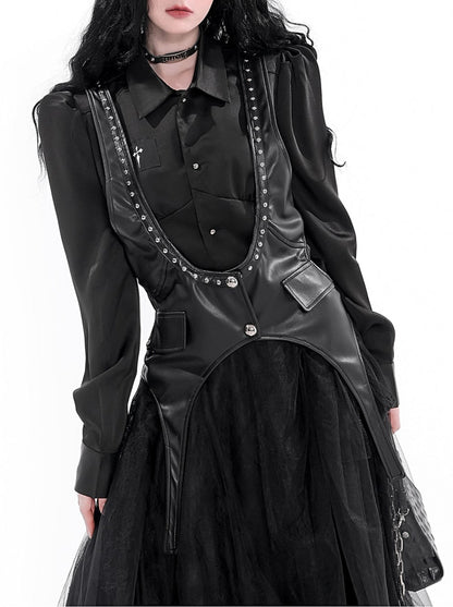 Metal Riveted Punk Style Dark Leather Vest