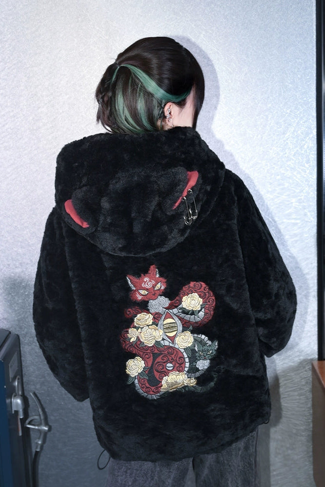 Fur cat ear hood outerwear