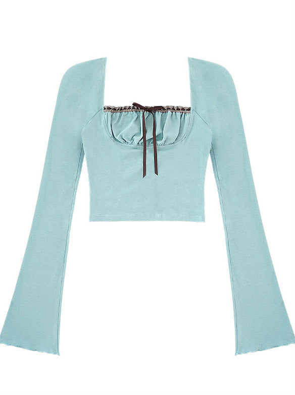 Pure Dzire Sweet Mint Green Square Neck Ruffle Long T