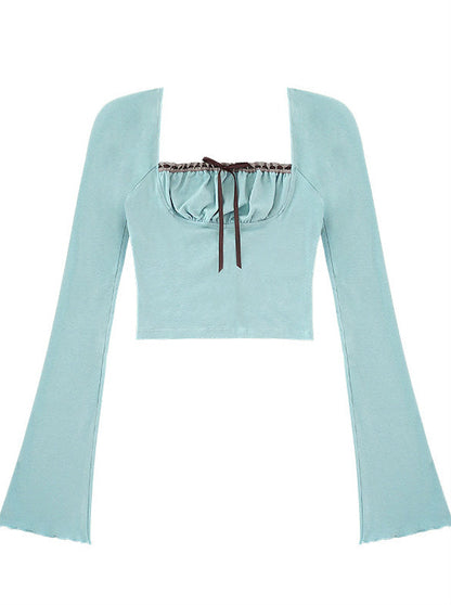 Pure Dzire Sweet Mint Green Square Neck Ruffle Long T