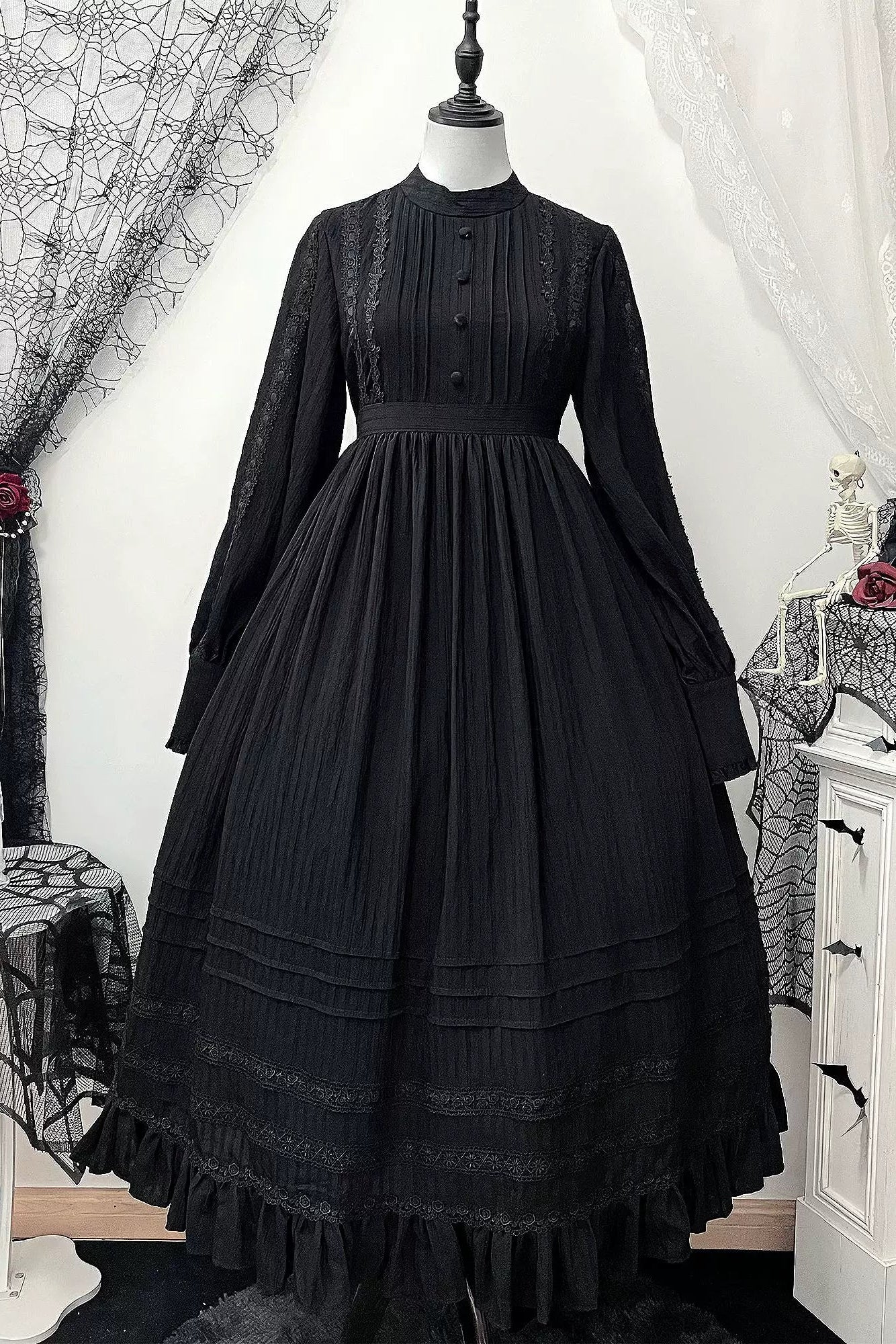 ダークゴシックロングドレス+レースカラー