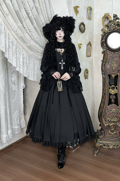 【12月13日予約締切】ダークゴシックローズエンブロイダリーブラックベルベットドレス＋ヘッドバンド