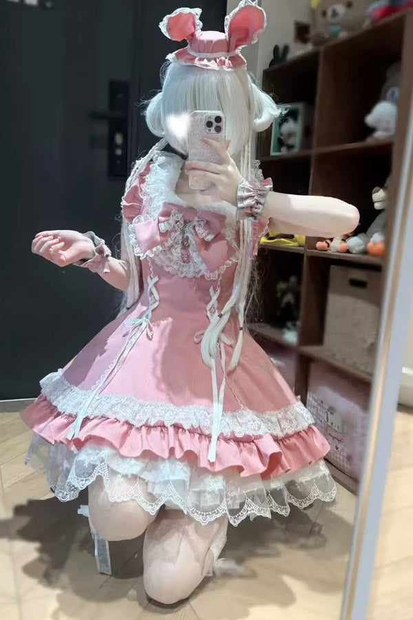 スイートストライプドールドレス+うさ耳ハット