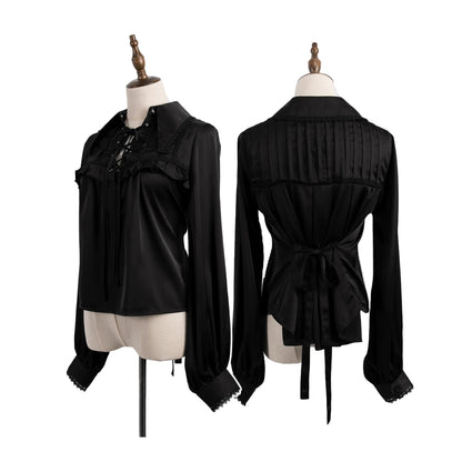 【12月29日予約締切】ゴシックロリータポインテッドカラーアンドレースアップリボンフリルシャツ