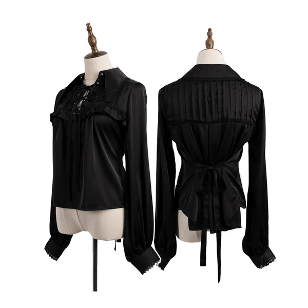 【12月29日予約締切】ゴシックロリータポインテッドカラーアンドレースアップリボンフリルシャツ