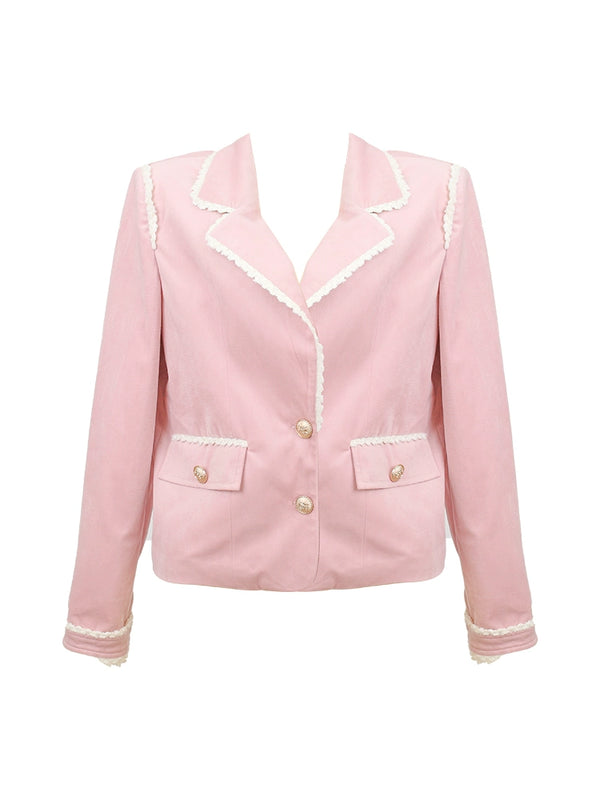 Sweet Idol College Jacket + Ruffle Shirt + Ribbon Flared Skirt