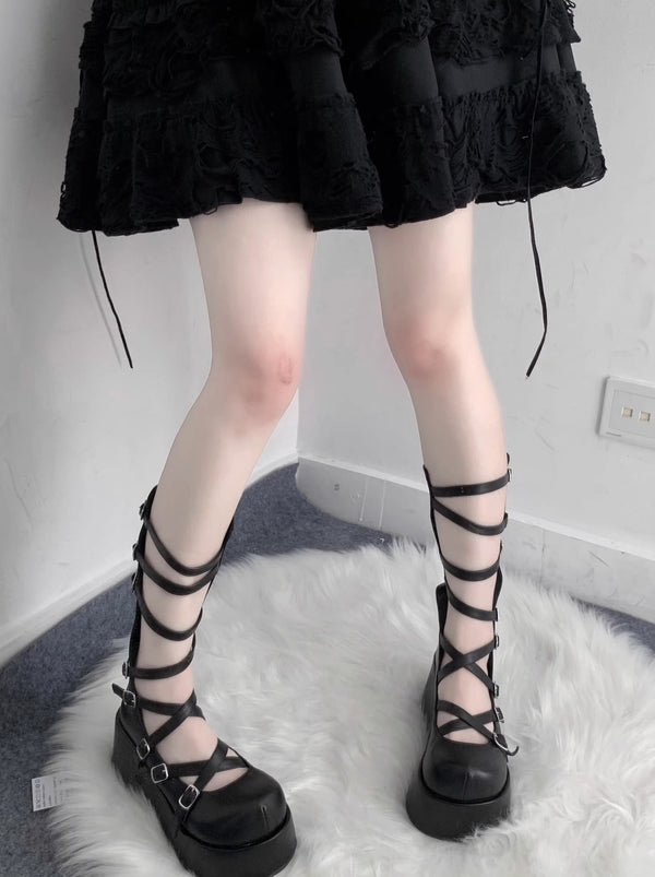 Roman strap punk subculture y2k platform shoes