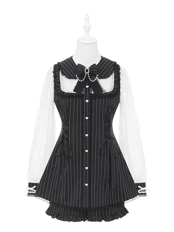 Striped Lace Dark Kawaii Dress + Shorts + Headdress