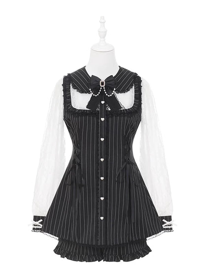 Striped Lace Dark Kawaii Dress + Shorts + Headdress