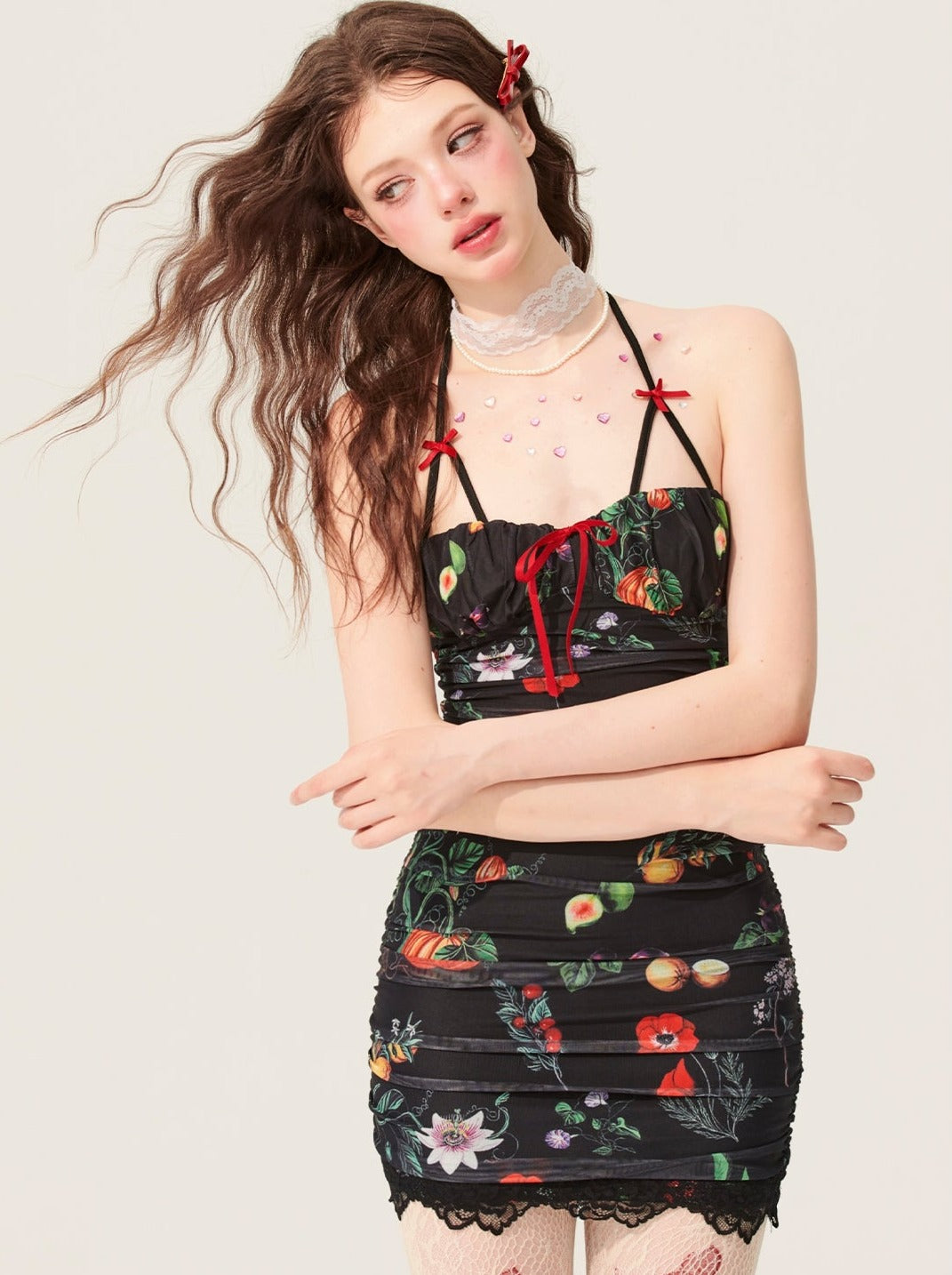 Mise en vente le 31 mai à 20 heures] Shōyean Secret Garden Black Floral Slip Dress Summer Skirt
