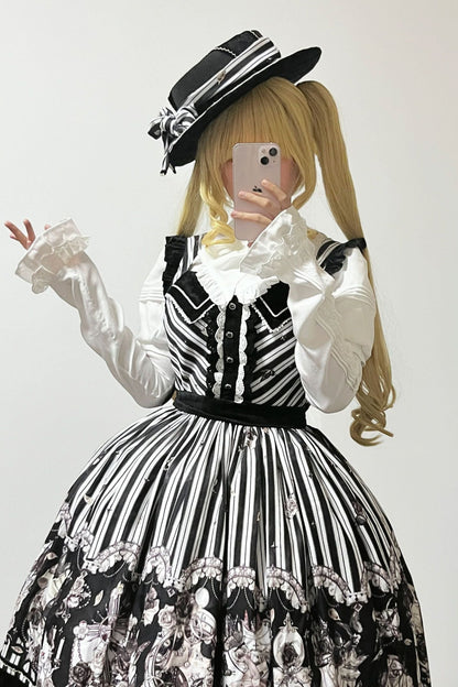 【10月3日予約締切】Black/White Elegant Gothic Lace Puff Sleeve Shirt with Detachable Sleeves and Bow Tie