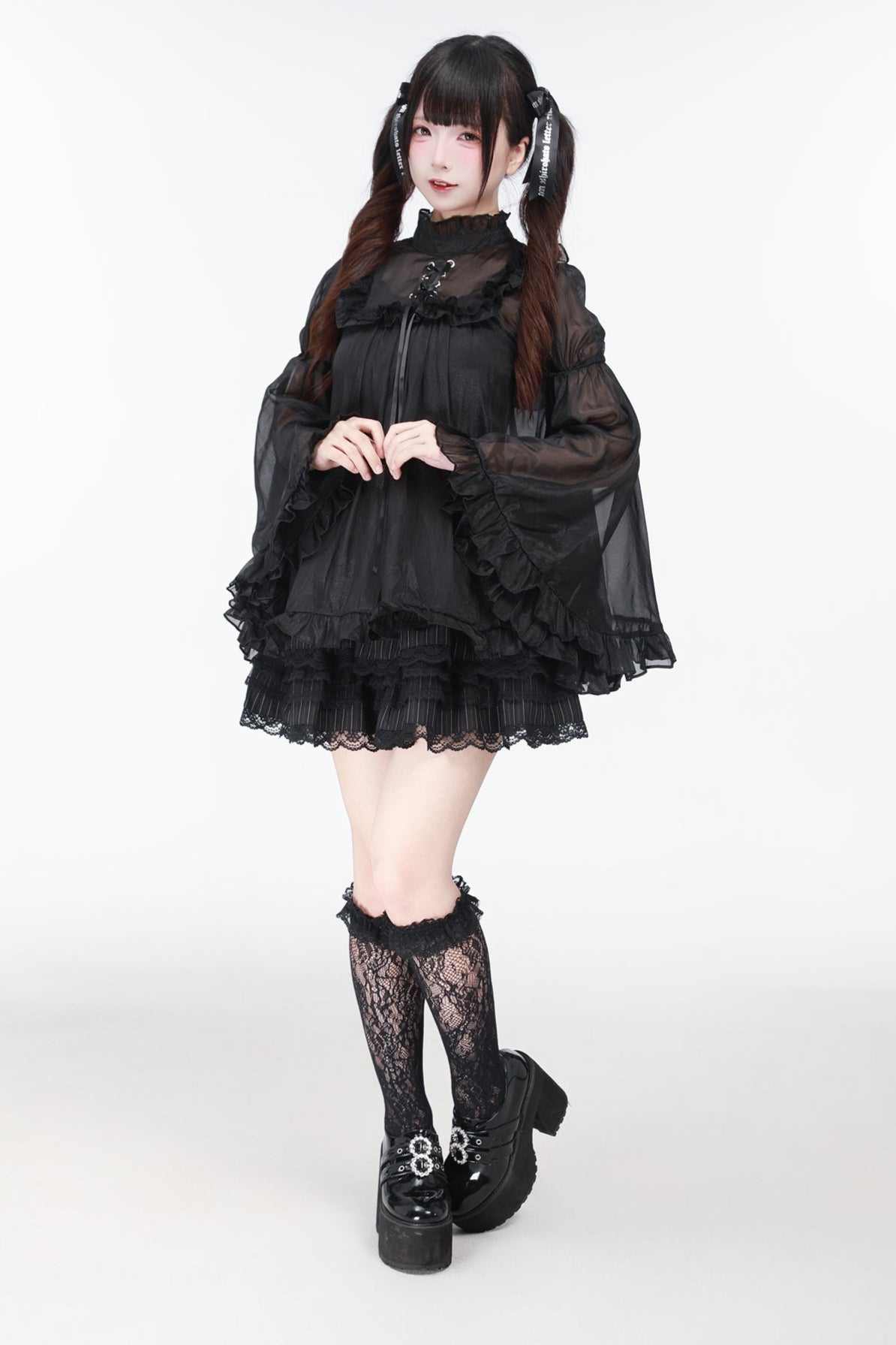 地雷バードサスペンダードレス＋シアースリーブトップス