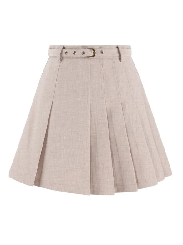 Polo collar pink shirt + pleated skirt + short ribbon vest