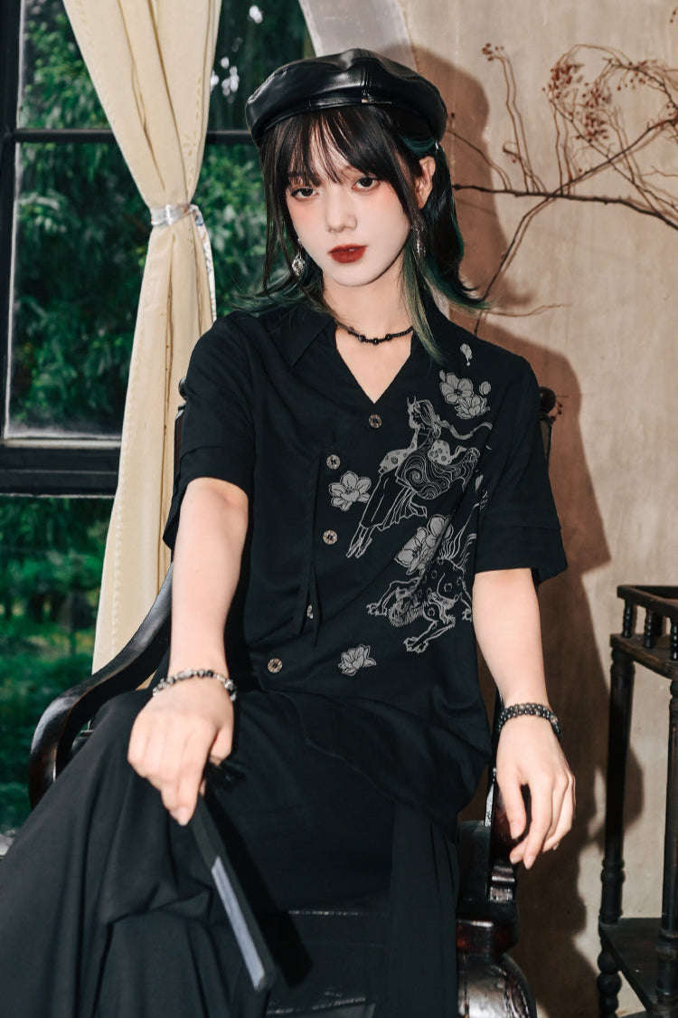 ファントムワールドアシメデザインチャイナモードシャツ