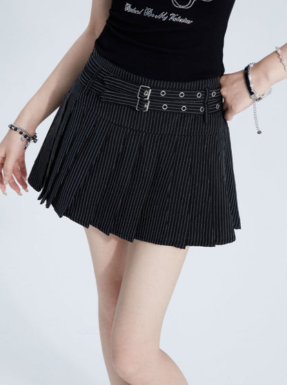 Retro Stripe Pleated Skirt