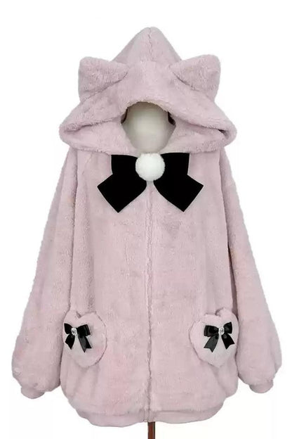 [Reserved product] Cat ear hoody suite ribon plash coat