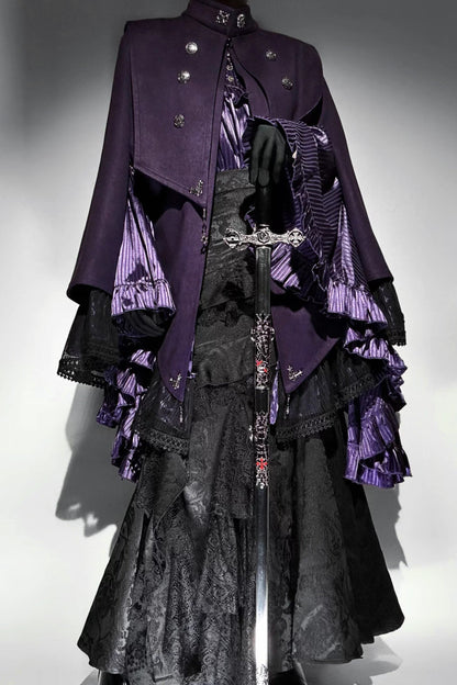 【9月5日予約締切】Dark Purple Gothic Chain Layered Lace Cape Coat(Short Length/Long Length)