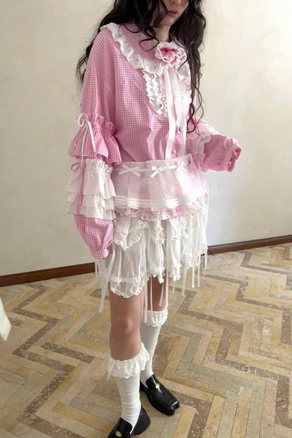 Camisa de patchwork con cuadrícula rosa muñeca