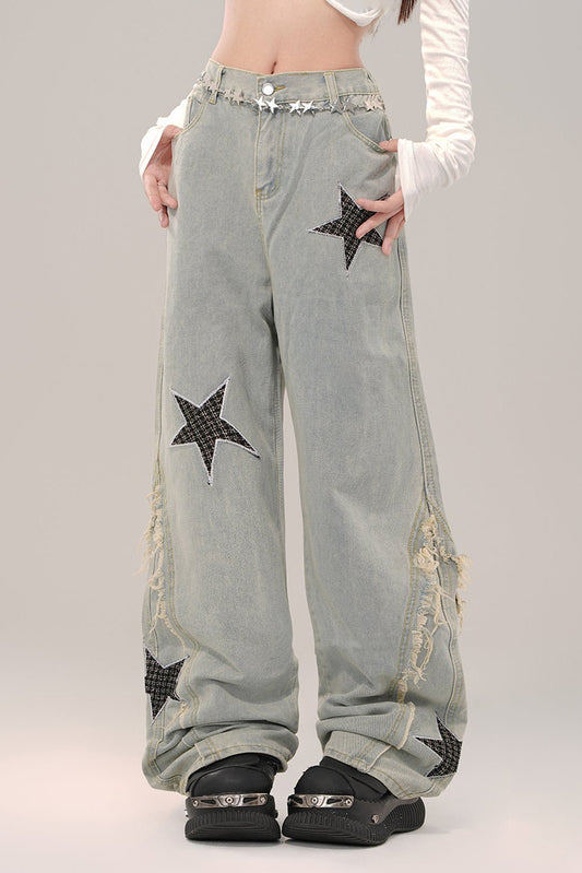 Embroydary Low Edge Wide Leg Jeans